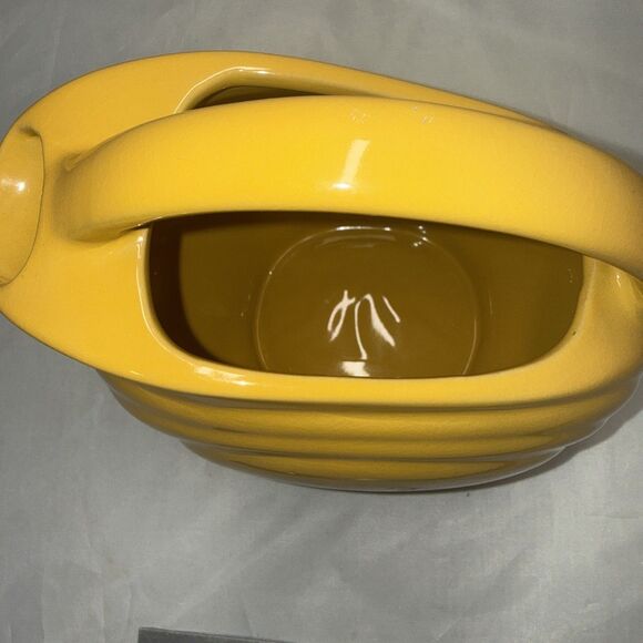 Over and Back Yellow Ware Ceramic Pitcher Disc Design Glazed Bottom Marked - Picture 5 of 8